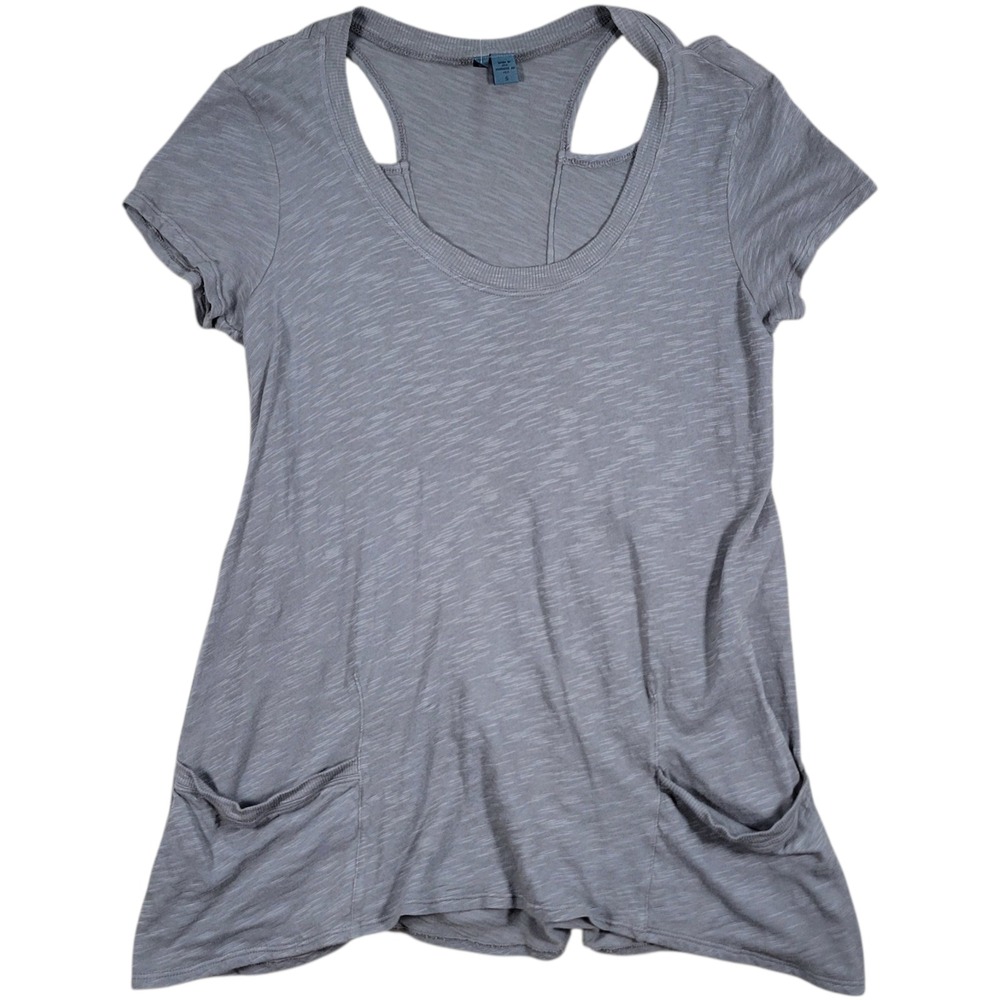 Left of Center Anthropologie T-Shirt Womens Small Gray Pocket Racerback Slub Tee
